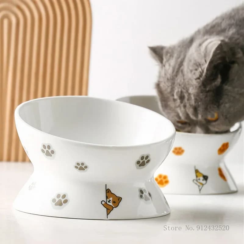 Ciotola per cani e gatti in ceramica per cartoni animati, bocca obliqua, protezione per i piedi alti, colonna vertebrale cervicale, ciotole per cibo per gatti, forniture per animali domestici, nuovo, 1 pezzo