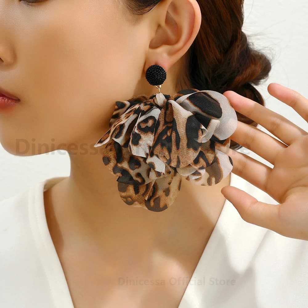 Leopard Print Flower Decor Female Romantic Elegant Charm Wedding Party Jewelry Luxury Holiday Unusual Dangle Earrings For Women
