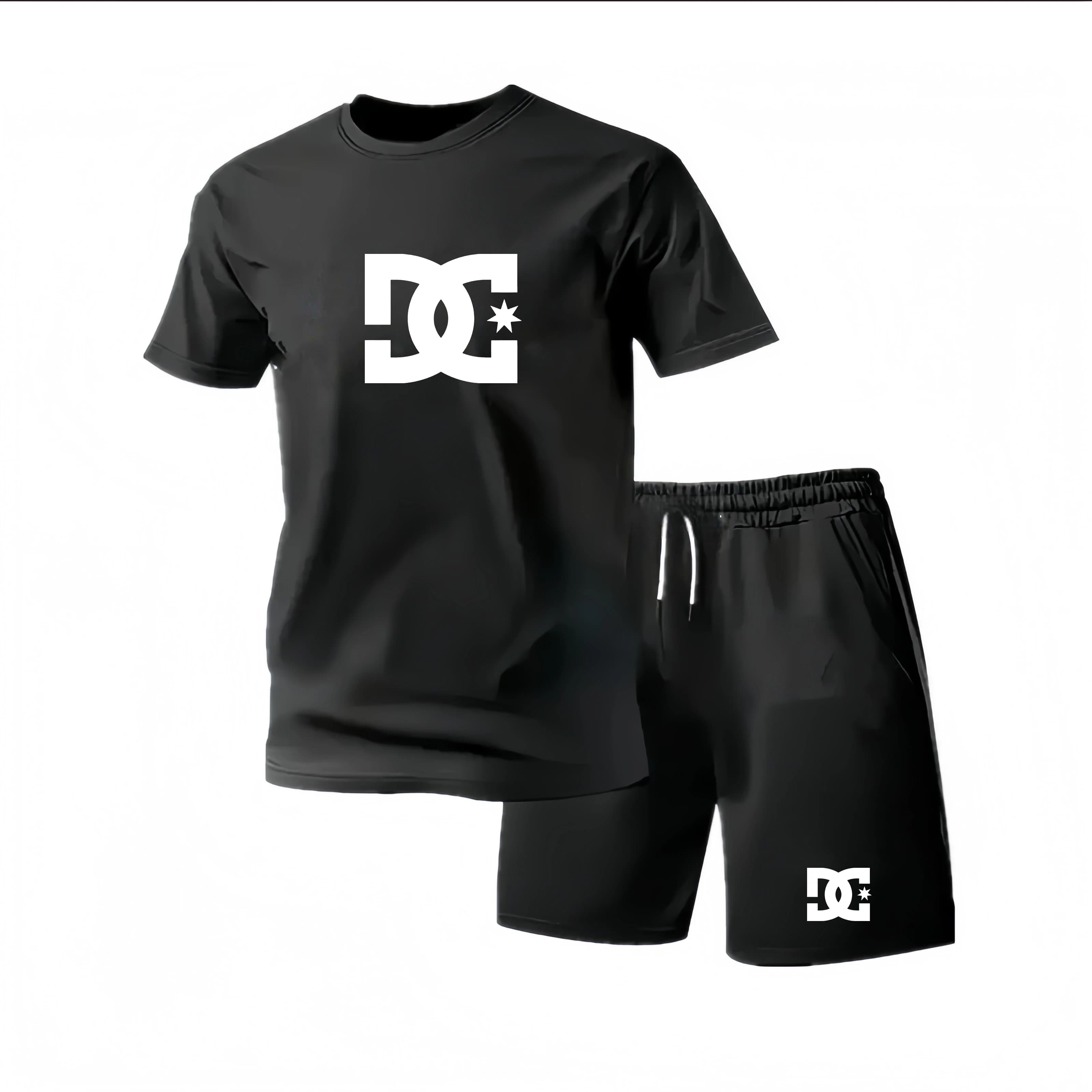 Summer Casual Men's T-Shirt and Shorts Set 2026 Sportswear Set Plus Size Short-Sleeve T-Shirt Drawstring Pocket Shorts Set