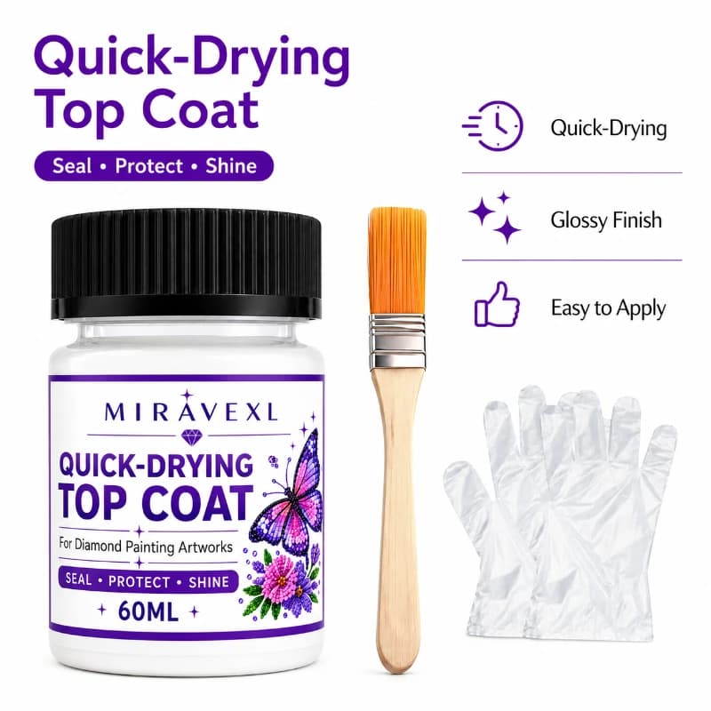 MIRAVEXL Diamond Painting Top Coat Kit Quick Dry Waterproof Sealer with Brush & Gloves Long Last Shine for Finished 5D Artworks