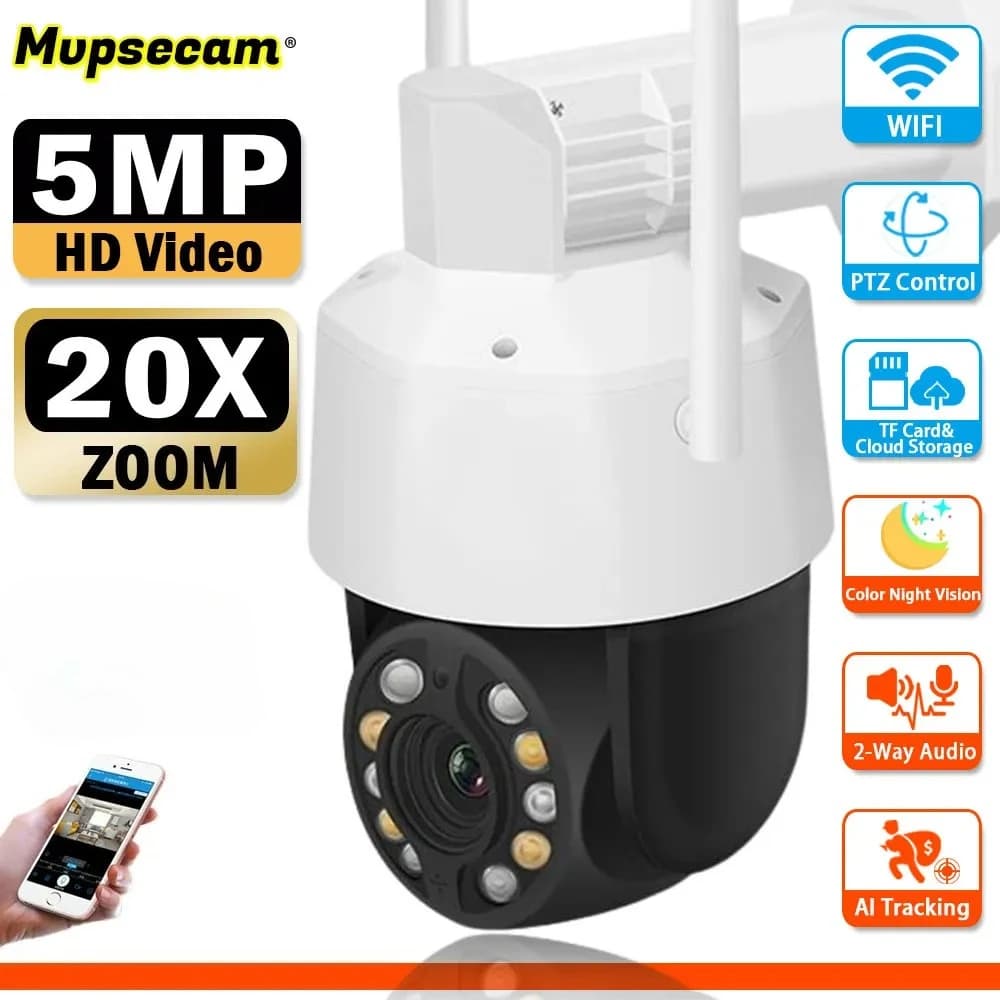20X Zoom ottico 5MP HD Video WIFI Telecamera di sorveglianza Tuya Smart Home Visione notturna a colori CCTV Telecamera WIFI esterna impermeabile