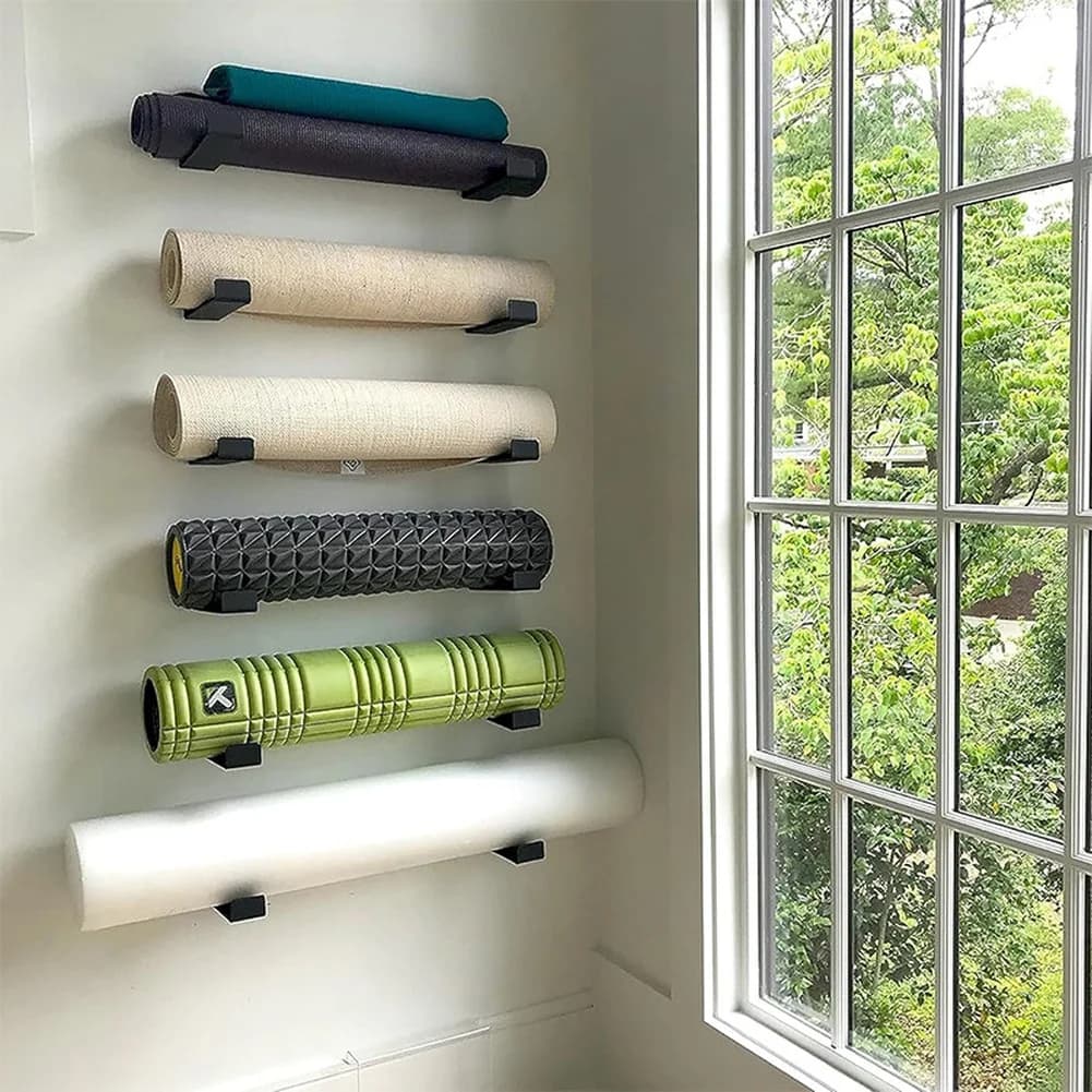 2-piece set for wall mounted aluminum yoga mat with felt pads to save space to store gym equipment