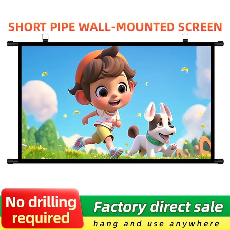 No Drill Wall Hanging Projection Screen Short Tube Wall Mount Screen 60-120 Inch 4K 3D HD Portable Home Cinema Projector Screen