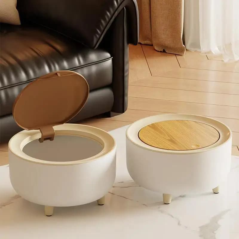 Cestino per rifiuti di lusso a pressione da 1 pezzo per uso domestico in soggiorno, camera da letto, contenitore da scrivania, contenitore rotondo creativo