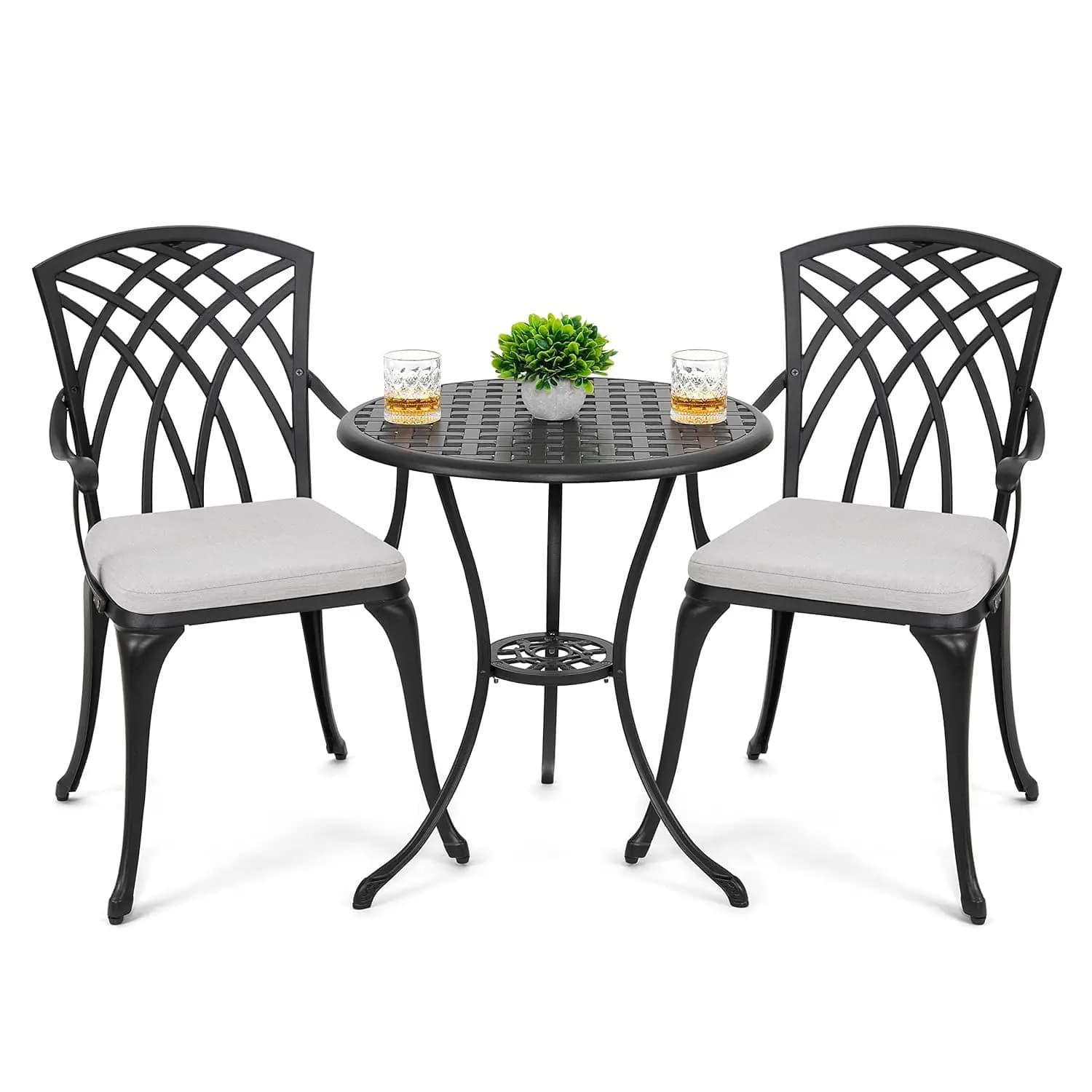 Patio Bistrot Set in 3 Pieces Aluminum Pressofuso with Table and Chairs, Umbrella Hole, Grigi Bearings, Black, Customizable
