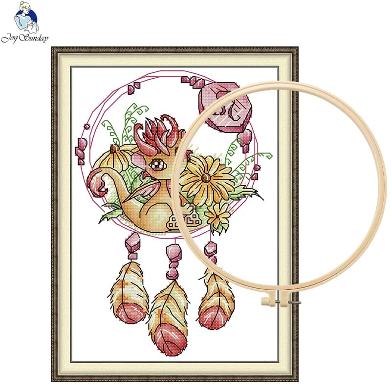 Partial Embroidery 11/14/16CT Cotton Cross Stitch Dragon Leo Dreamcatcher DIY Adult Handmade Complete Kit White Printed Fabric