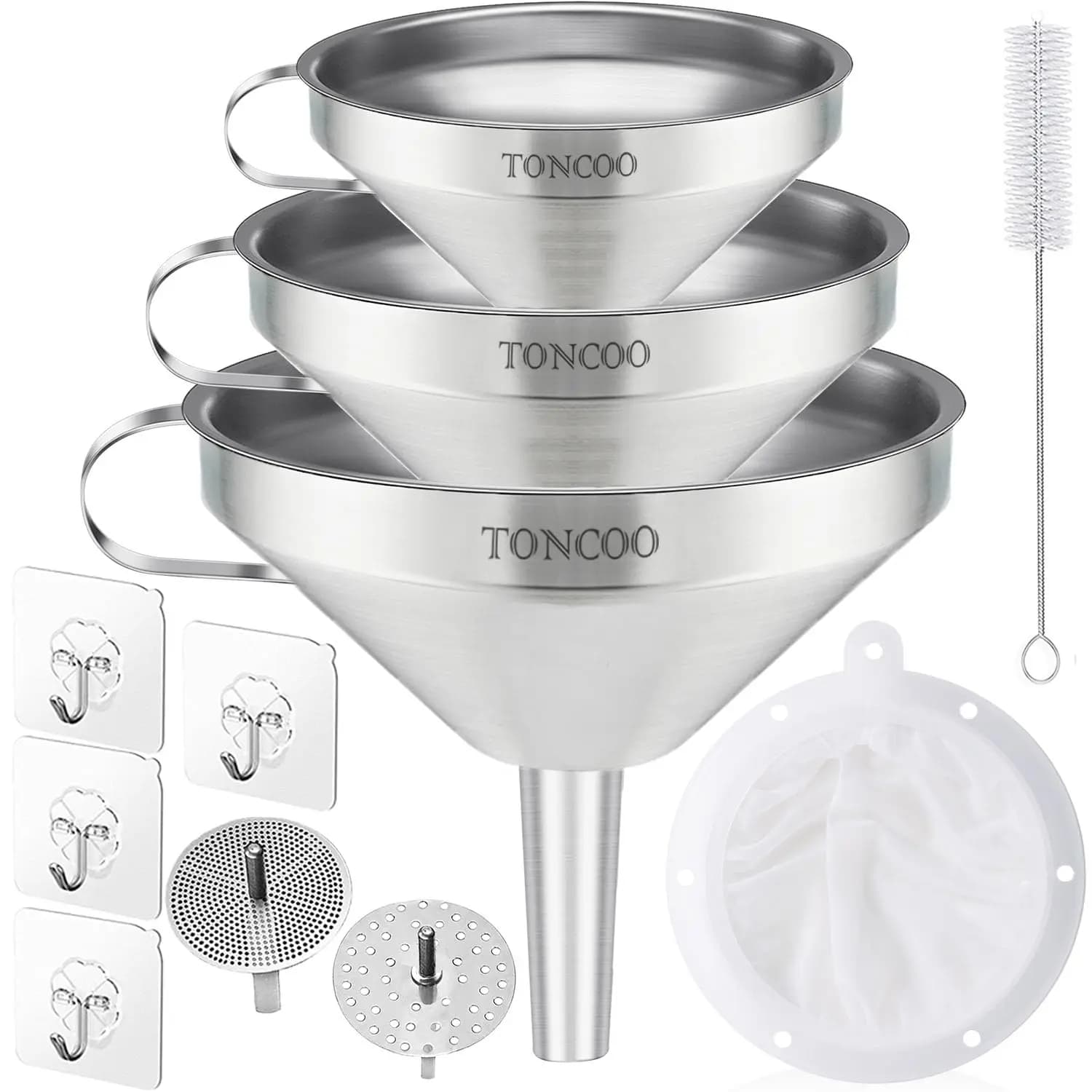 Set di 3 Imbuti in Acciaio Inox per Uso in Cucina con 3 Colliere Filtranti, Set di Imbuti per Riempire Bottiglie, Barattoli di Spezie e Liquidi Caldi