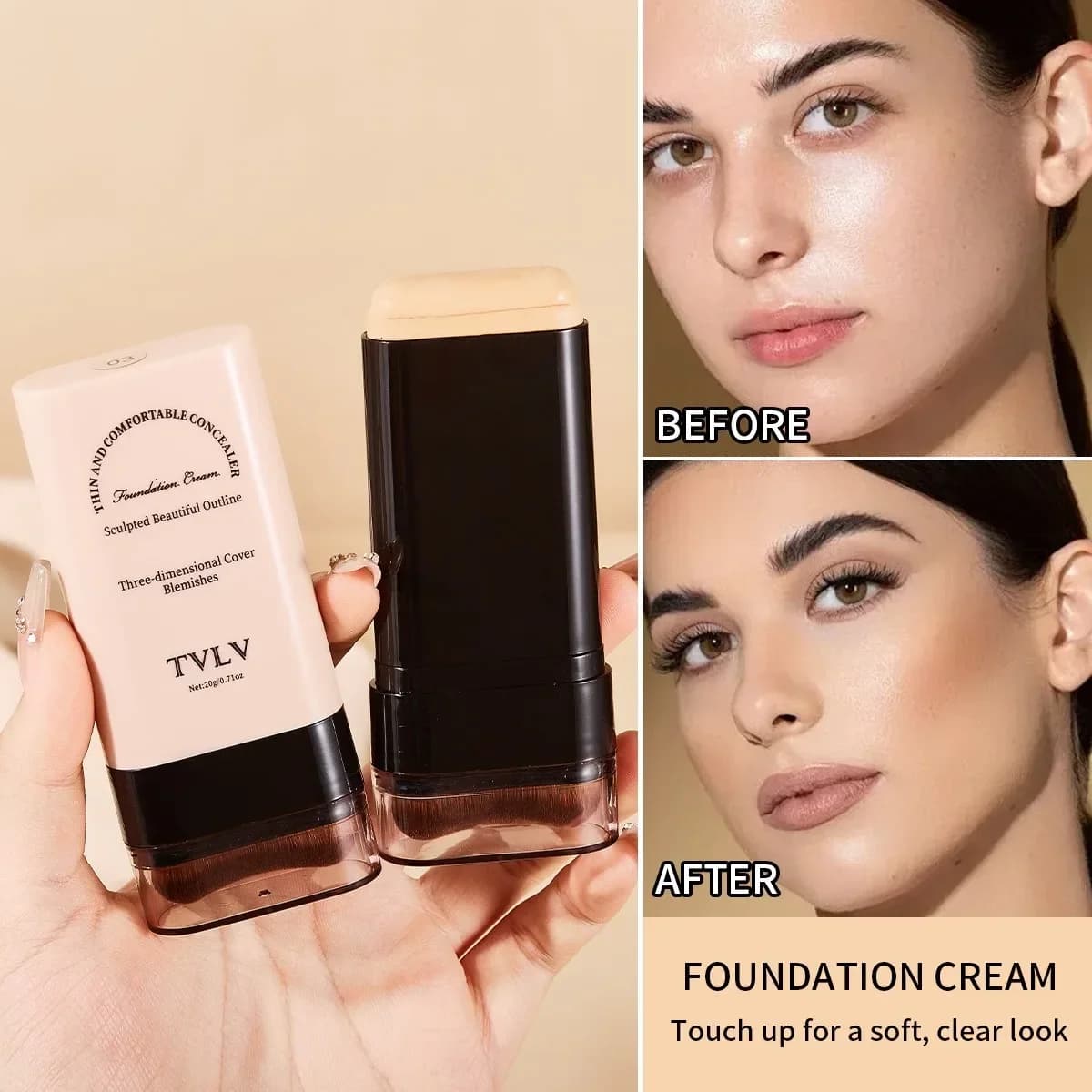 TVLV Velvet Moist Light Eraser Foundation Stick con pennello Correttore impeccabile a lunga durata Trucco in crema per cosmetici di bellezza per il viso