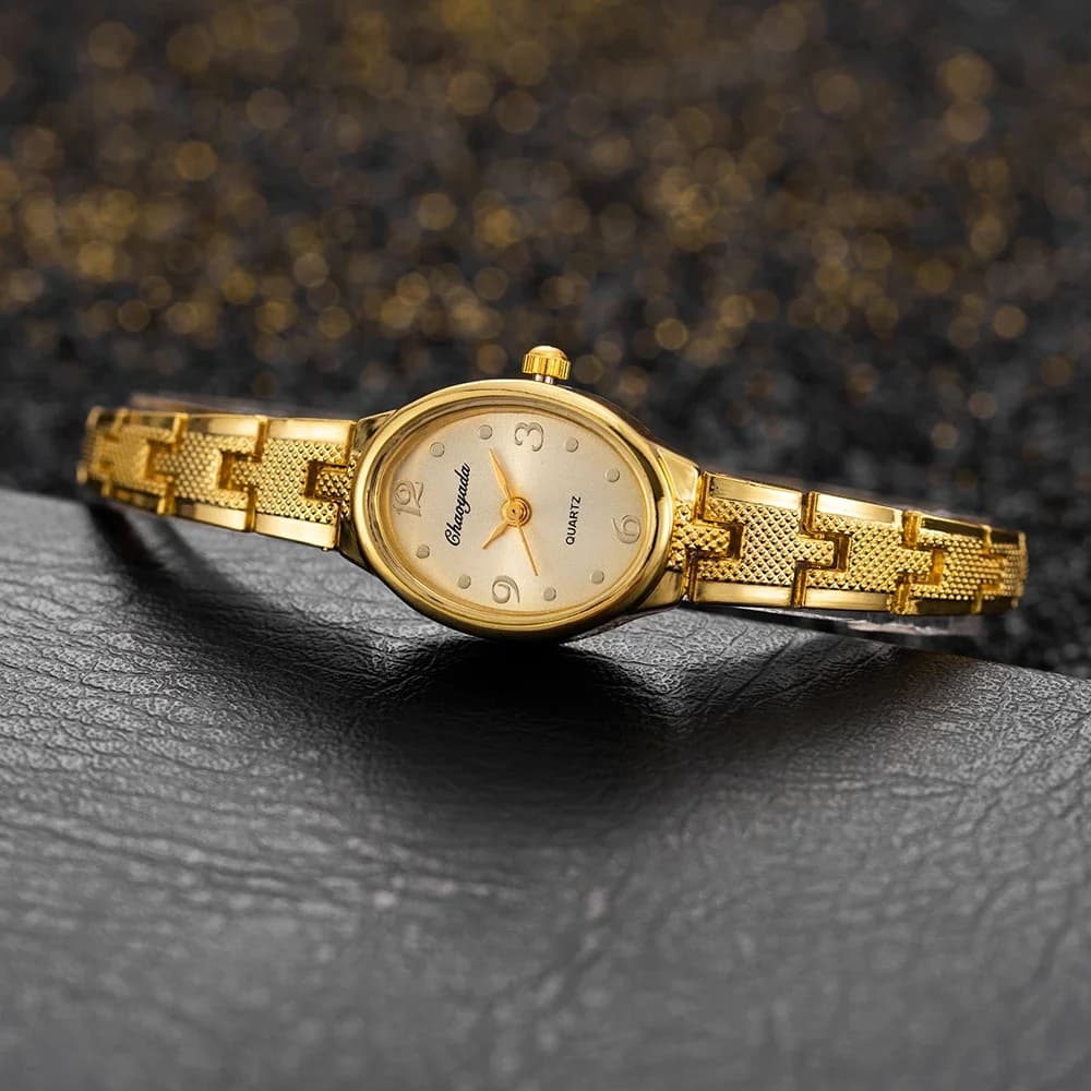 Orologio da polso da donna in oro di lusso Orologio da polso al quarzo da donna analogico con quadrante ovale piccolo Orologio da donna elegante Orologio da regalo Reloj
