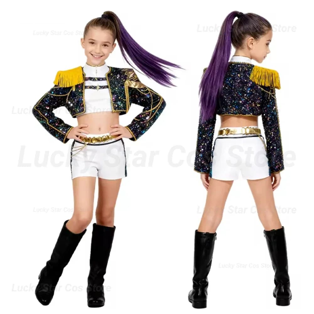 Kids Girls Film Kpop Mira Costume Cosplay Print Demon Hunters Zoey Rumi Cosplay Carnival Showcase Dresses Girl for Kids Huntrix Set