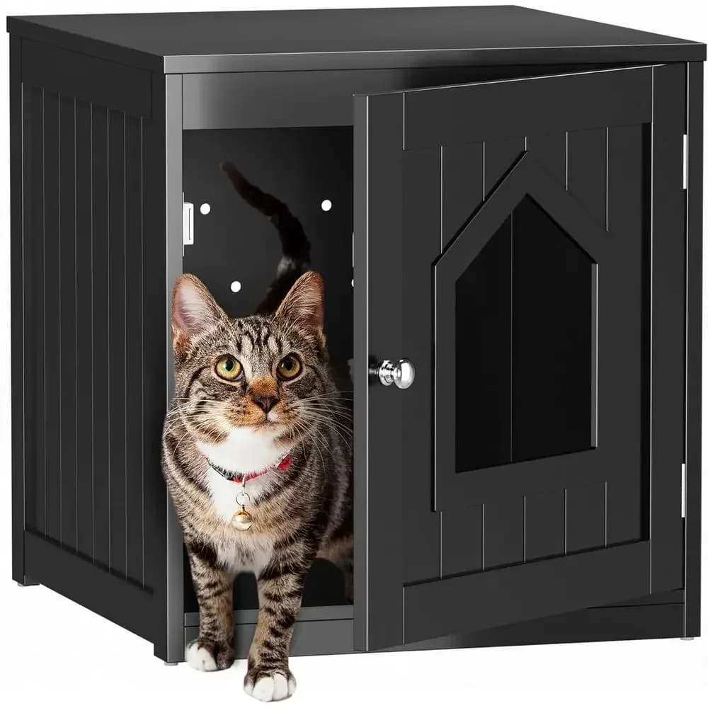 Cat Litter Box Enclosure Hidden Kitty Litter Box Furniture Indoor Cat Box Cabinet House Side Table Nightstand Washroom Black