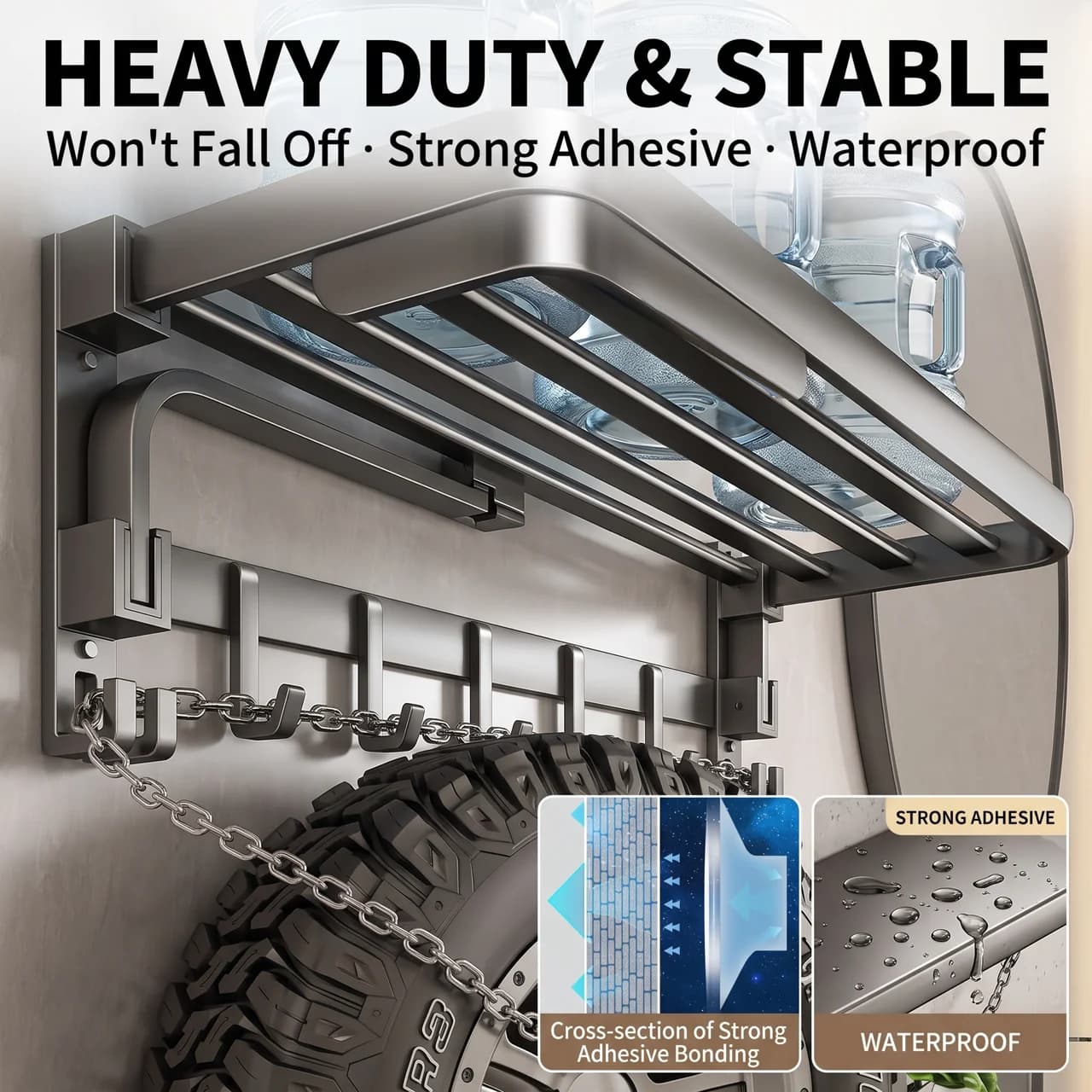 No-Drill Wall-Mounted Bathroom Shelf with Towel Bar, Space Aluminum Storage Rack for Towels and Toiletries