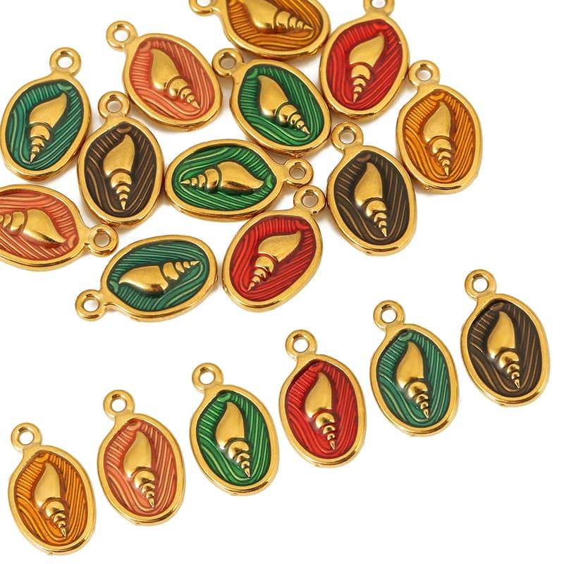 4 ciondoli di conchiglia chic ovali in smalto colorato in acciaio inossidabile per collane fai da te, braccialetti, creazione di gioielli, forniture per ciondoli