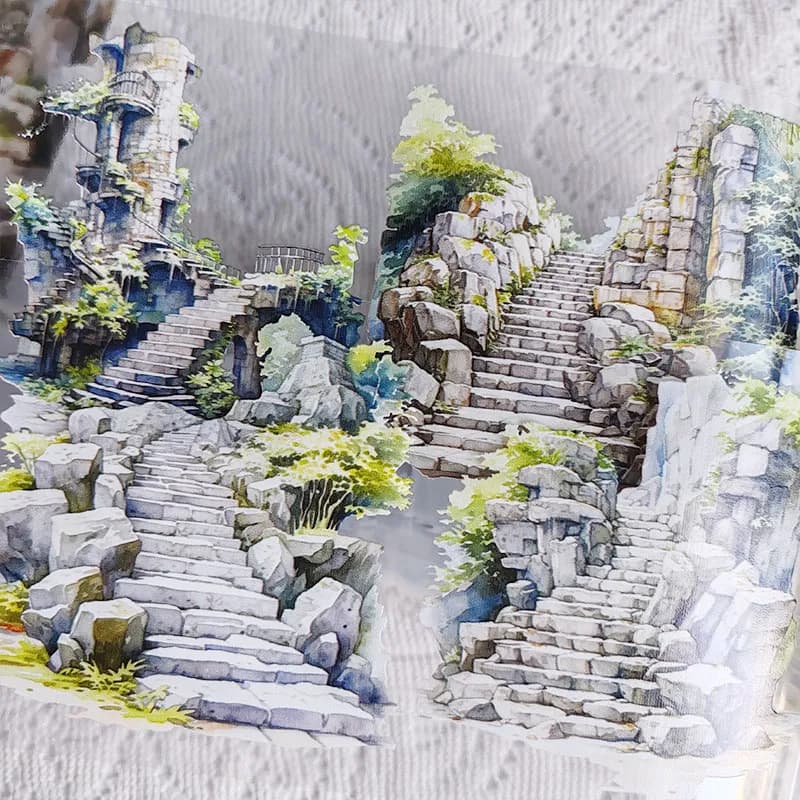 Ruins Stone Steps Background Landscape Washi Tape Decorative Stickers For Journal Scrapbooking Base Decoration