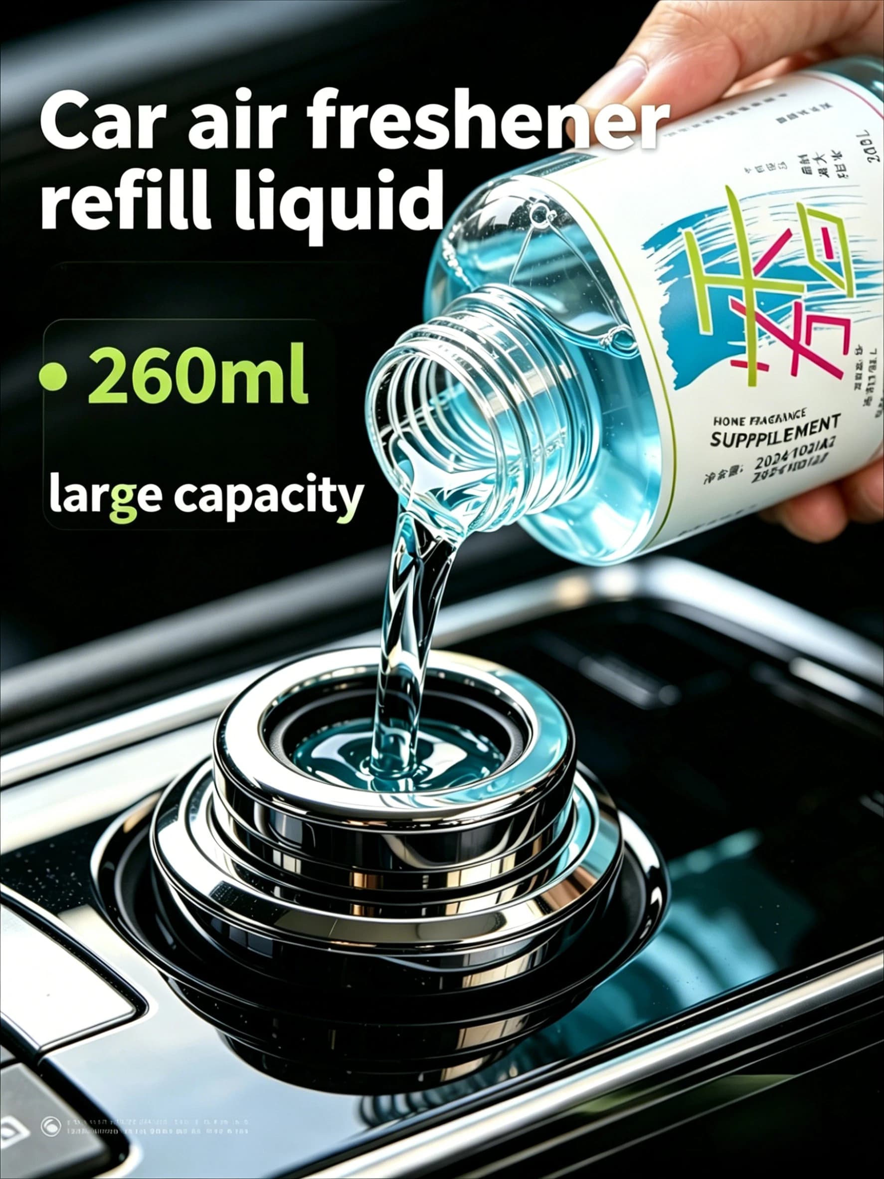 Car aromatherapy refill / air freshener refill, 260ml large capacity, multiple natural sweet and fragrant scents.