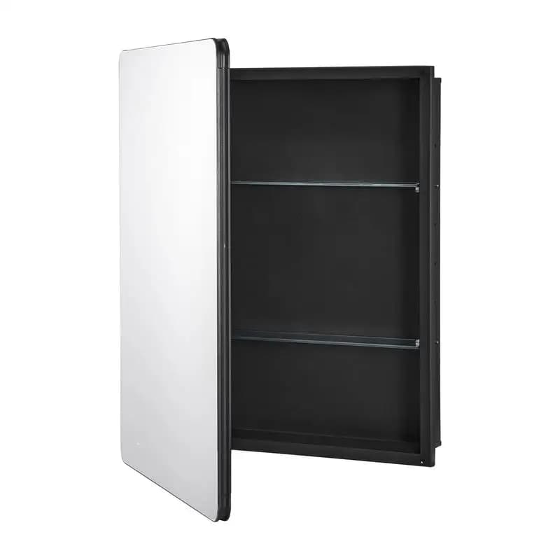 Mirrored medicine cabinet (662 x 135 x 762 mm) for bathrooms with mirrored door and adjustable glass shelves, built-in and wall mounting, aluminum frame, bathroom cabinet