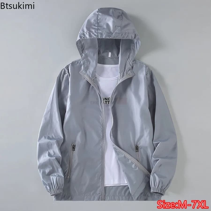 Men's ultra-thin hood jacket new summer in breathable ice silk sun protection loose clothing casual male sun protection oversize coats