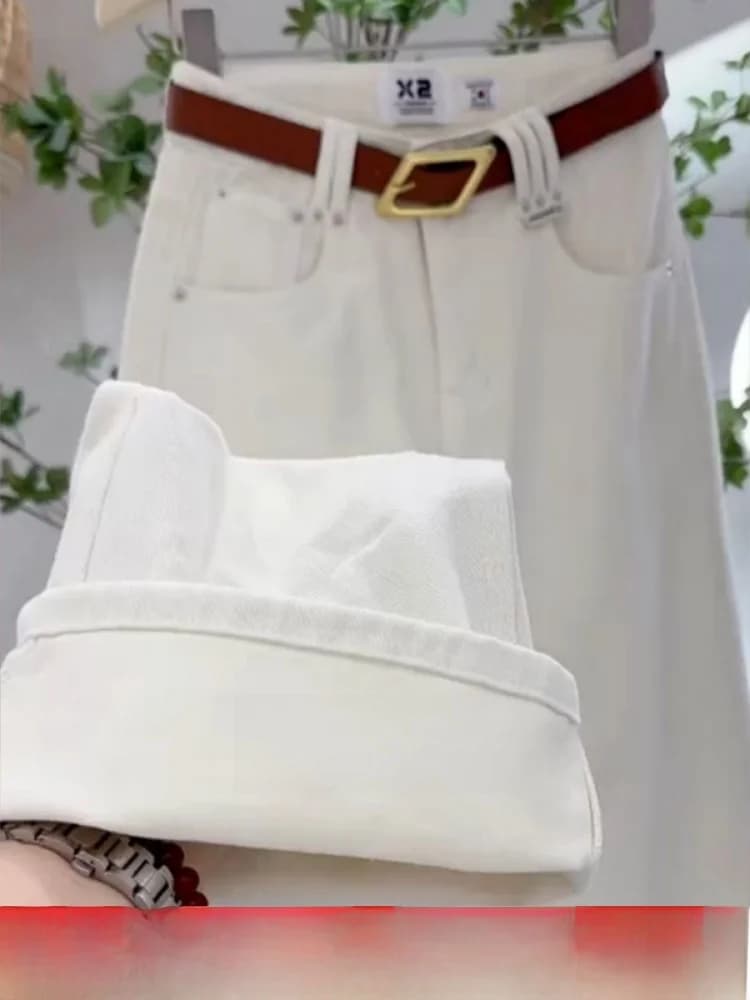 White Straight Leg Jeans Women's plus Size Pear Shape Wide Leg Pants High Waist Comfortable Casual Trousers Korean Style