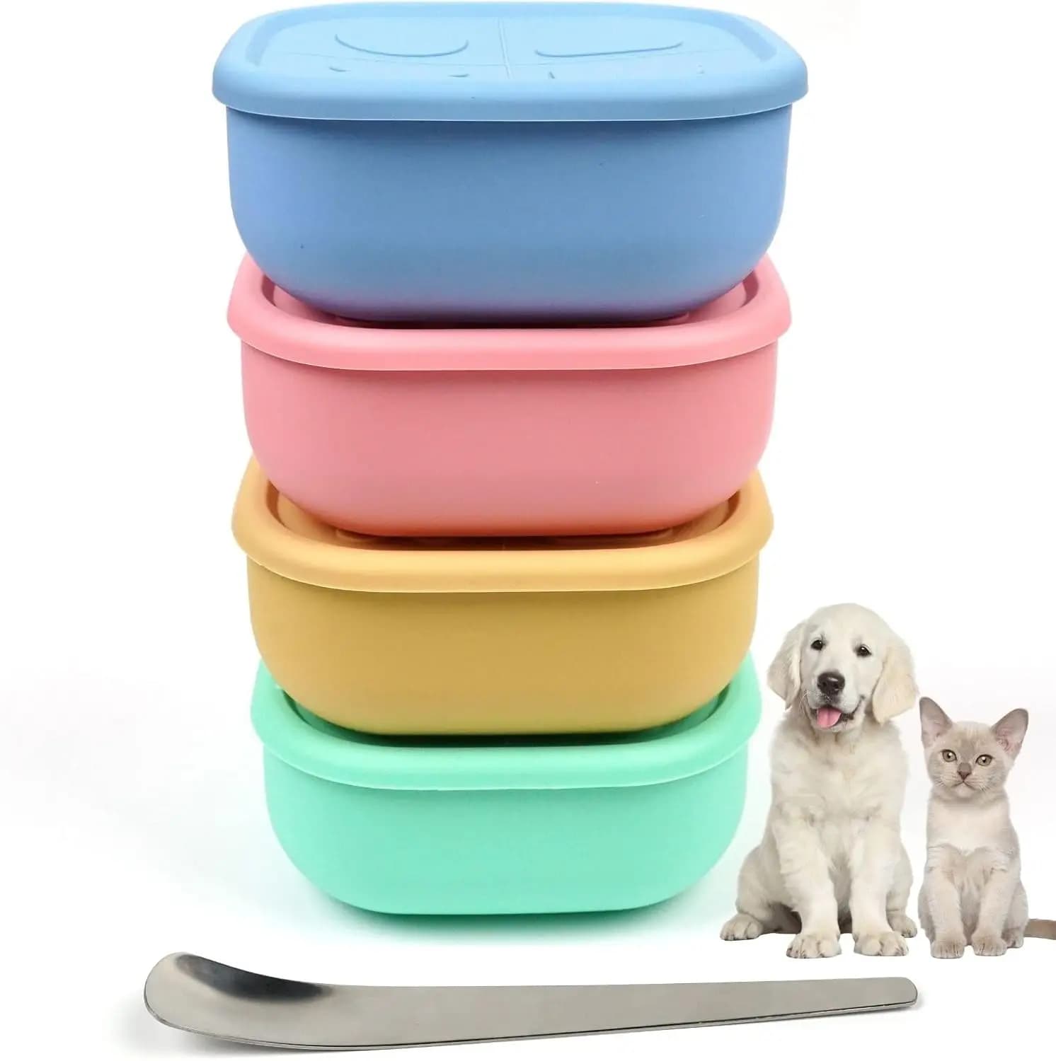 Contenitori Ermetici per Alimenti Umidi per Animali Domestici con Coperchi - Kit in Silicone per Preparazione Pasti per Cani e Gatti - Adatti per Congelatore, Microonde e Lavastoviglie