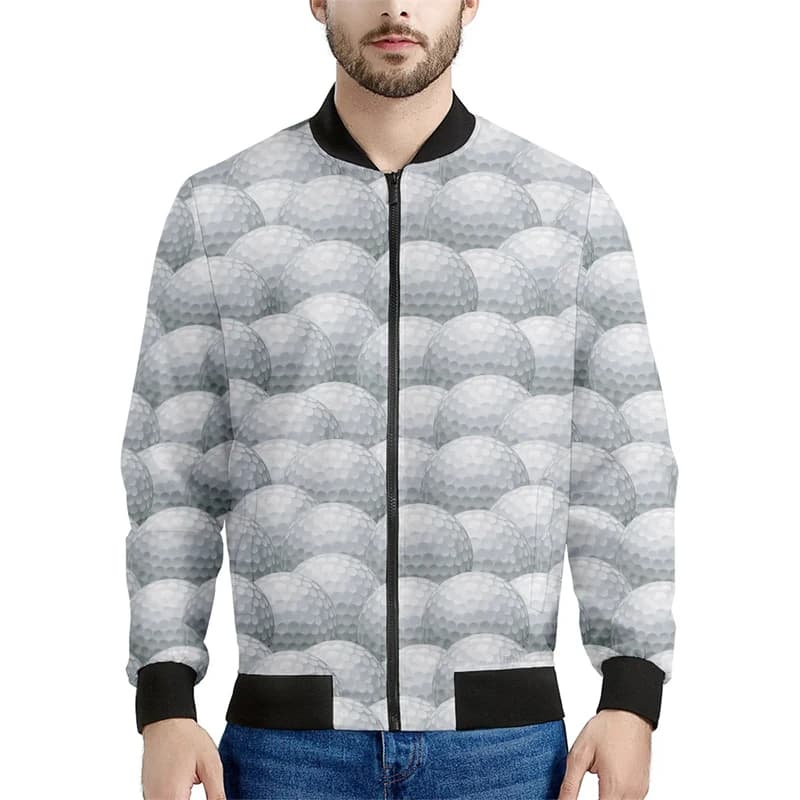 Giacca da uomo casual con motivo pallina da golf Primavera Autunno Manica lunga Sport all'aria aperta Giubbotti bomber stampati in 3D Cappotto streetwear allentato