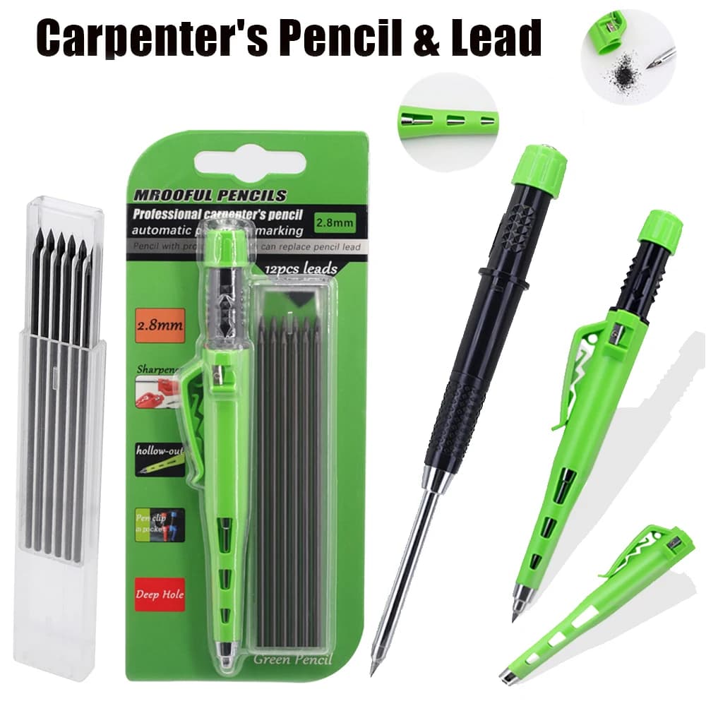 Creative 2.8mm Deep Hole Woodworking Mechanical Pencil Card Set with 12Lead, for Carpenter Engineering Drawing Marking Tools
