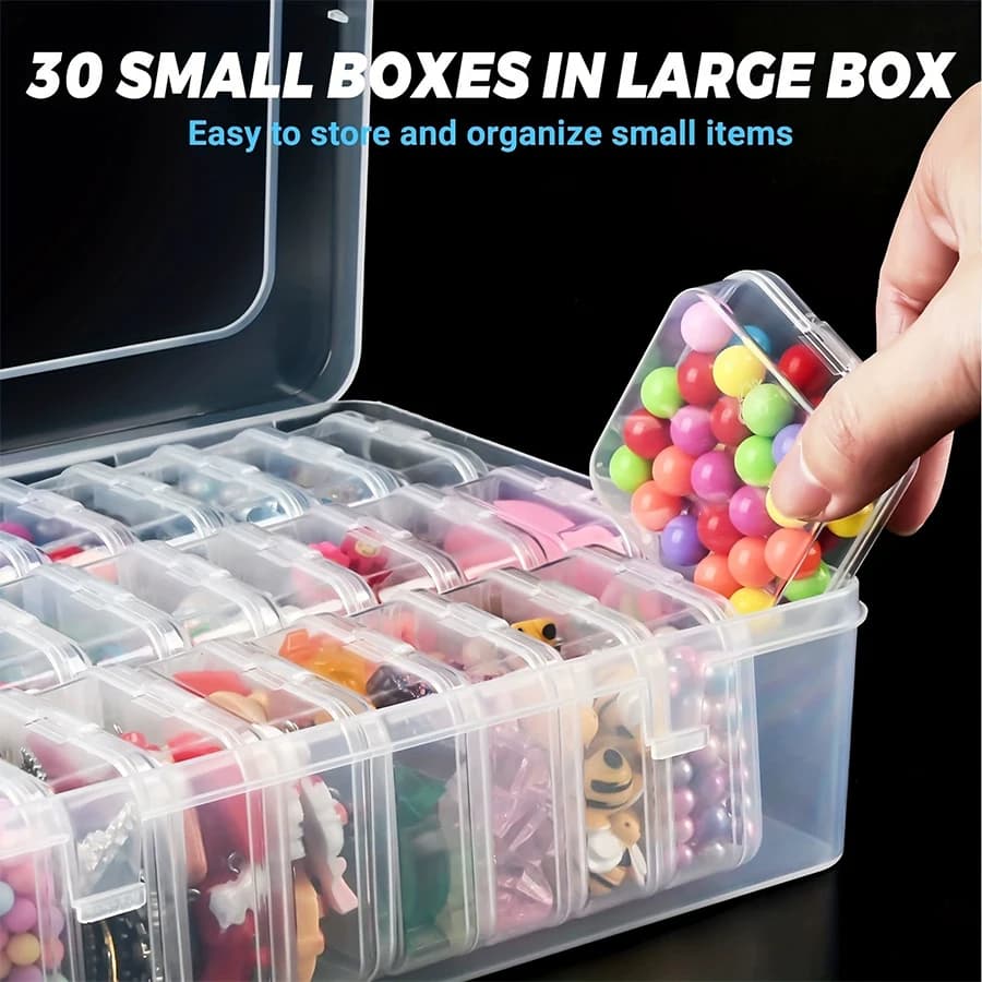 Transparent Jewelry Storage Box, 14 Grid & 30 Grid Detachable Clear Jewelry Organizer Case for Earrings Rings Necklaces Beads