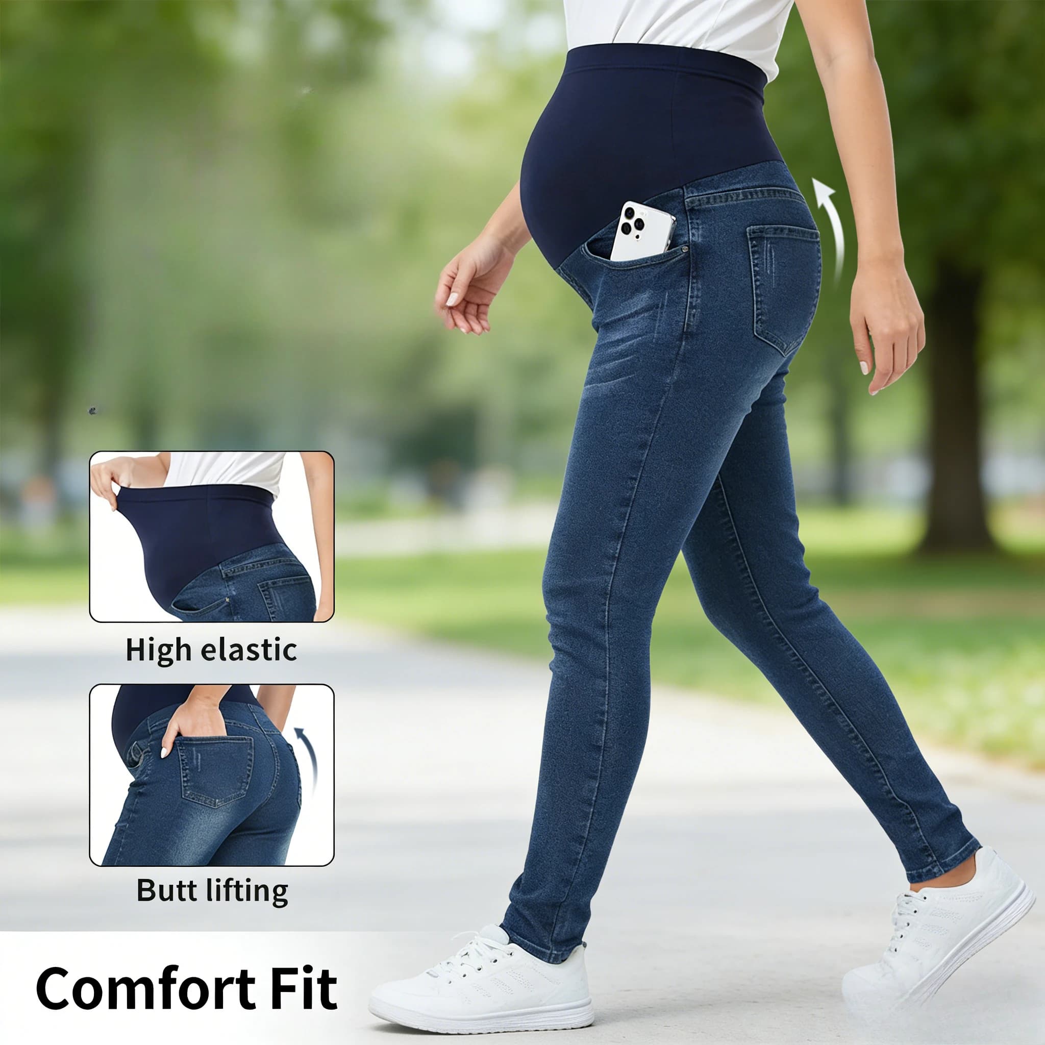 Nuovi Jeans Premaman Autunno Inverno a Vita Alta, Skinny con Supporto per la Pancia, Pantaloni Elasticizzati Comodi in Denim per Gravidanza