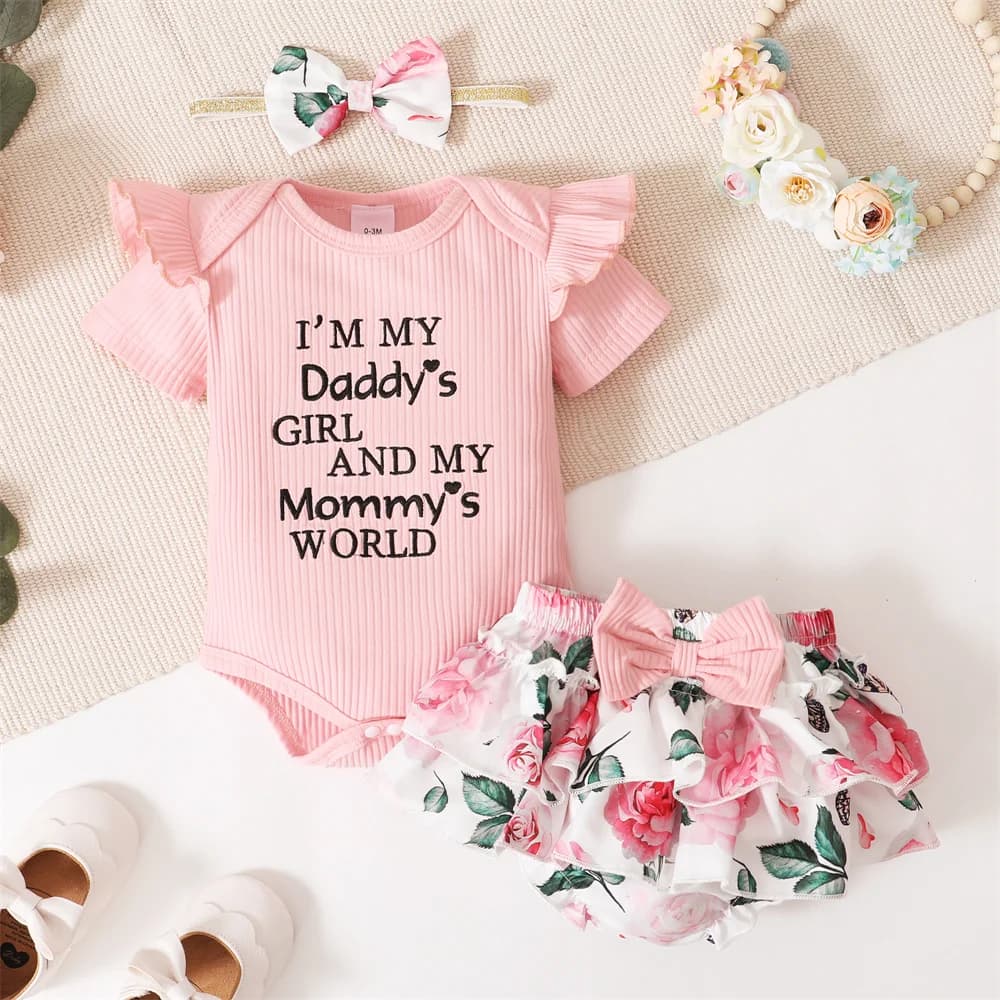 0-18 mesi Toddler Baby Girl 3 pezzi costumi Set neonata Ruffle pagliaccetto a maniche corte + pantaloni corti gonna neonata Set