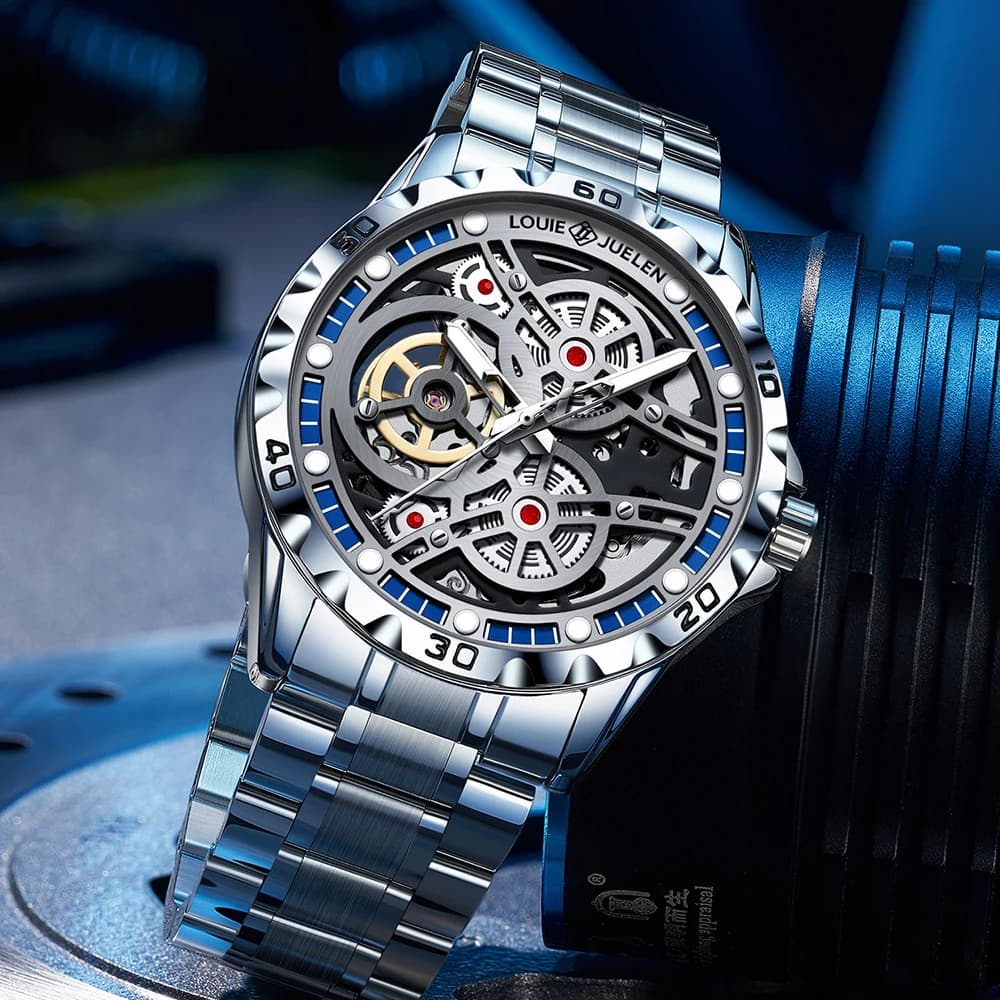 Orologi da Uomo con Design Scheletrato, Orologi da Polso Meccanici con Retro Trasparente, Luminosi e Impermeabili, Automatici