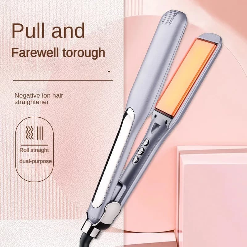 Piastra per capelli 2 in 1, stiracapelli e arricciacapelli, piastra a ioni negativi con piastre in ceramica tormalina, controllo della temperatura LCD, doppia tensione, riscaldamento rapido per tutti i tipi di capelli, strumento professionale per lo styling da salone