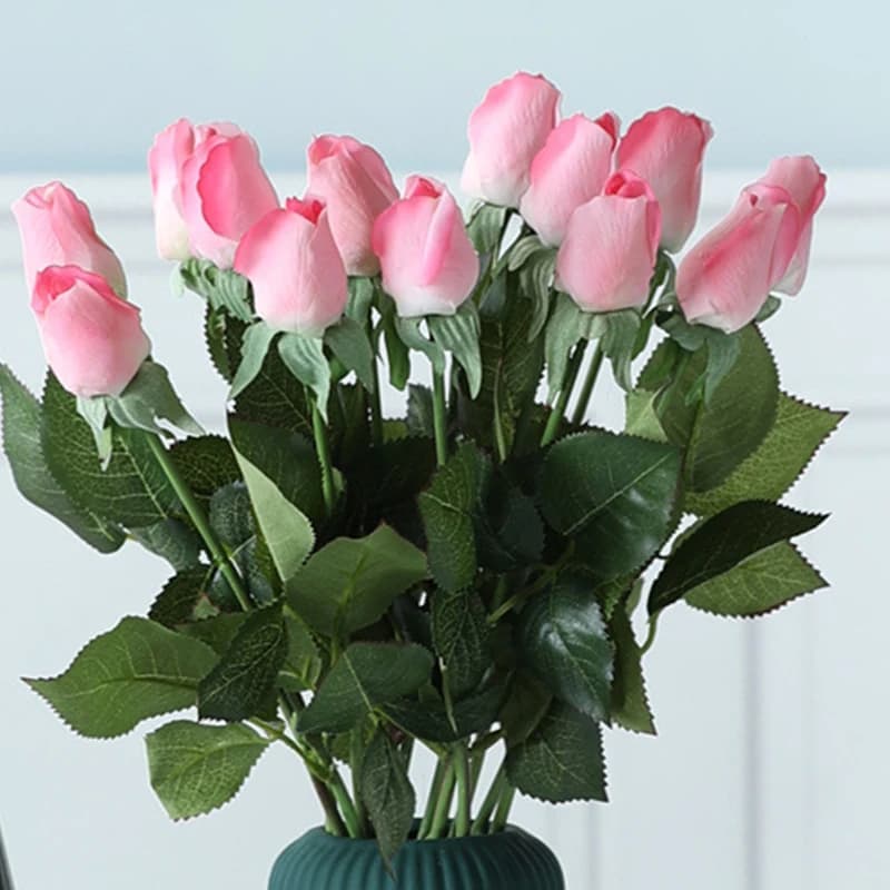 10Pcs Artificial Flowers Feel Rose Moisturizing Rose Bud Fake Flowers Home Decor Wedding Party Event Flower Arrangement Bouquet