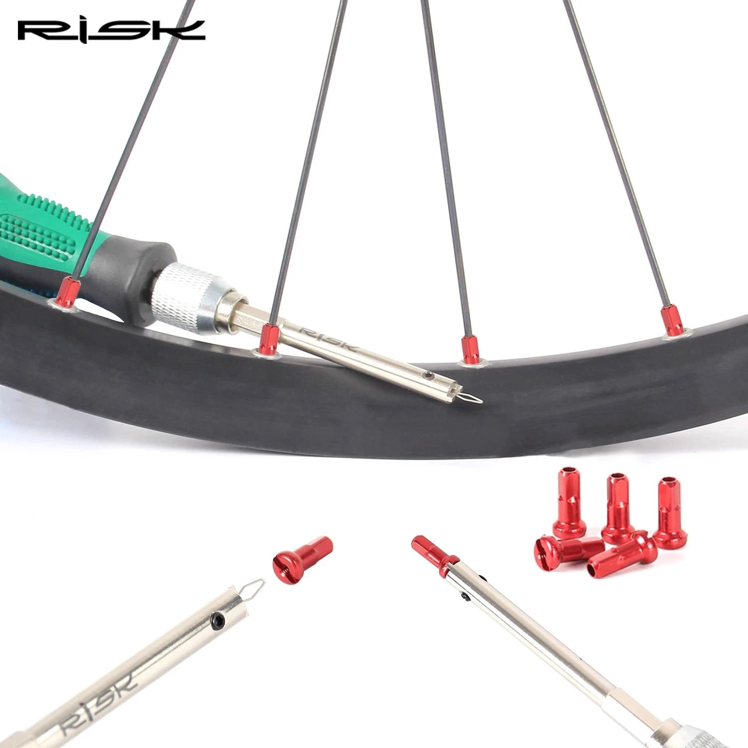 RISCHIO Strumento di installazione del tappo del raggio della bicicletta Set di ruote del cerchione della bici Strumento di riparazione del collegamento del cacciavite del cappuccio del raggio RL236