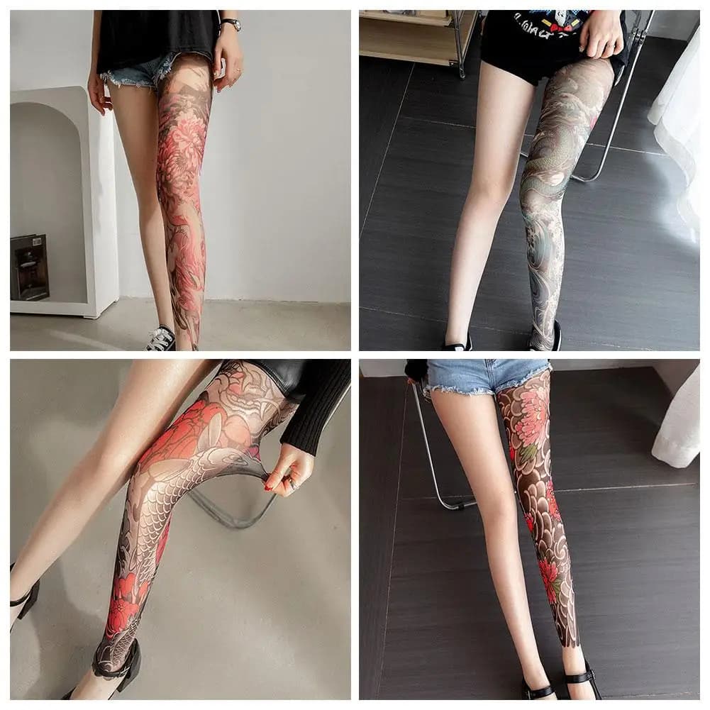 Collant stampati Collant peonia tatuaggio finto Prospettiva femminile Leggings in rete Calze leggere traspiranti e modellanti