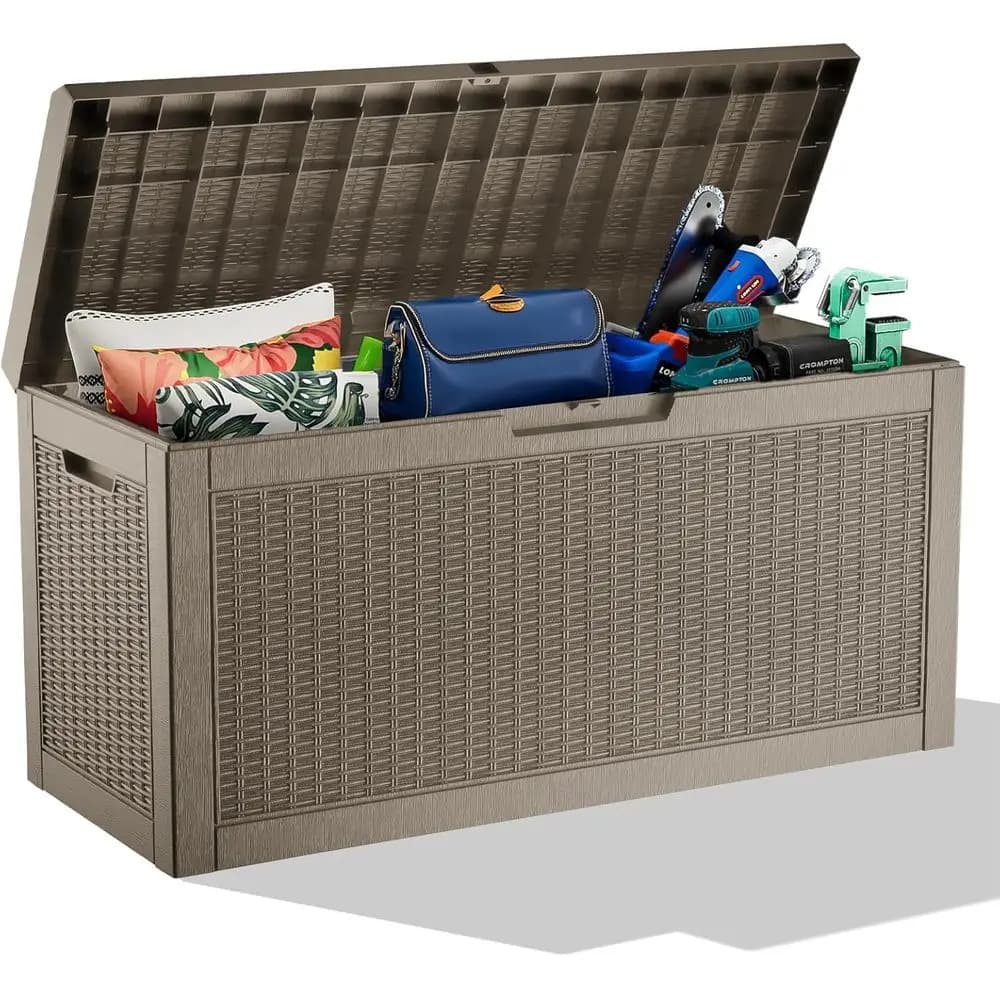 Contenitore da Esterno in Resina da 60 Galloni - Armadio Impermeabile con Serratura per Mobili da Giardino, Accessori Piscina, Attrezzi da Giardinaggio, Grigio