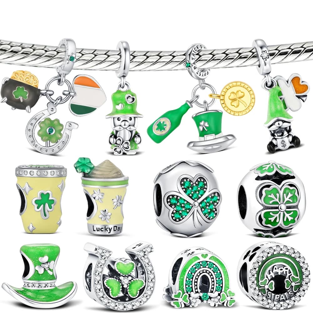 Nuovi ciondoli in argento sterling 925 per la festa di San Patrizio, ciondoli irlandesi e portafortuna, adatti a braccialetti originali, per la creazione di gioielli fai da te, regalo per donna