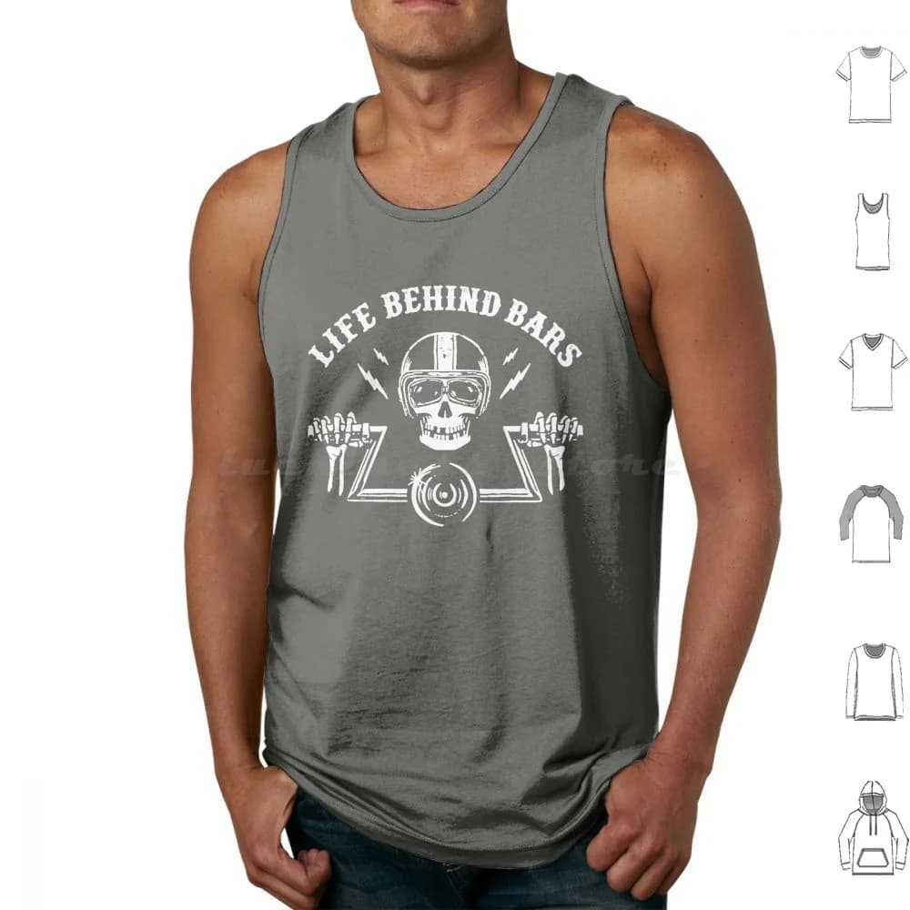 Vita motociclistica dietro le barre Cool Moto Scheletro Decal Biker Umorismo Route 66 Divertenti canotte da moto Gilet senza maniche