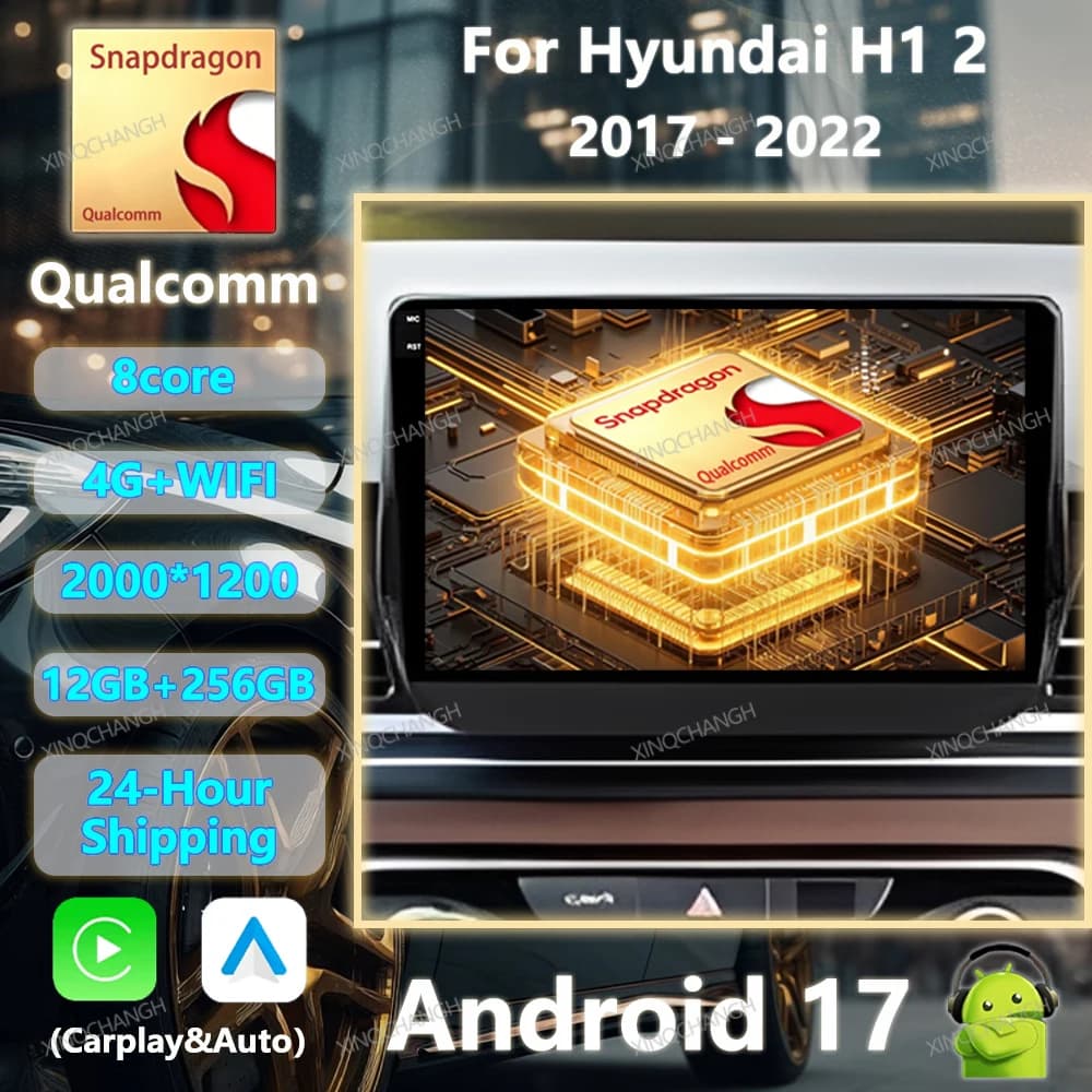 Android 17 Car Radio For Hyundai H1 2 Grand Starex TQ 2017 - 2022 BT 4G LTE 5G WIFI Head Unit Multimedia Video Player 2DIN QLED