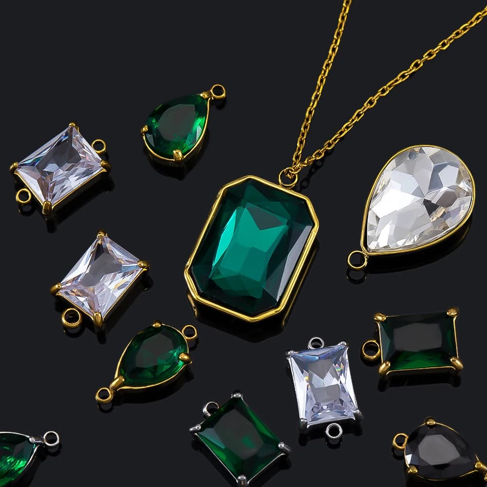 5 pz/lotto Pendenti di Cristallo In Acciaio Inox Artiglio Verde Zircone Pendenti di Cristallo per la Collana Creazione di Gioielli Accessori FAI DA TE All'ingrosso