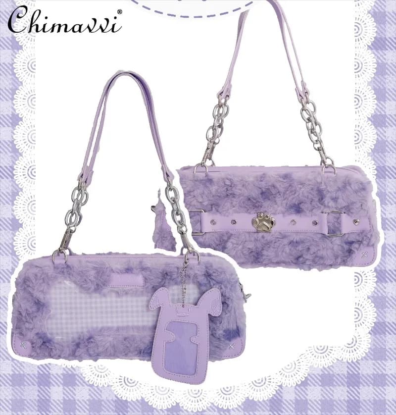 Originale Nuovo 2025 Peluche Dolore Borsa Nuova Ragazza di Inverno delle Donne Dolce Fresco Borsa a Tracolla Pelosa Studente Y2k Borse Tote Portatili