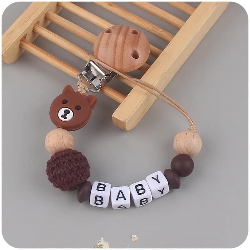 Nuovo bambino nome personalizzato clip ciuccio fatti a mano cartone animato manichino capezzoli catena porta capezzoli in silicone massaggiagengive giocattolo per la dentizione regalo