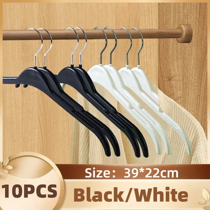 Black/White Durable Plastic Clothes Hangers Space Saving Closet Organizers with Notches for Shirts Dresses Slim Clothing Hangers