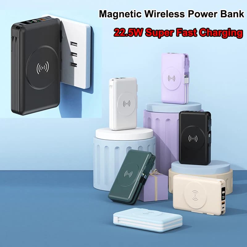 Power Bank Magnetico Wireless da 20000mAh con Ricarica Rapida 22.5W e Caricatore da Muro AC per Magsafe, Compatibile con iPhone 17 16 15 14 Pro