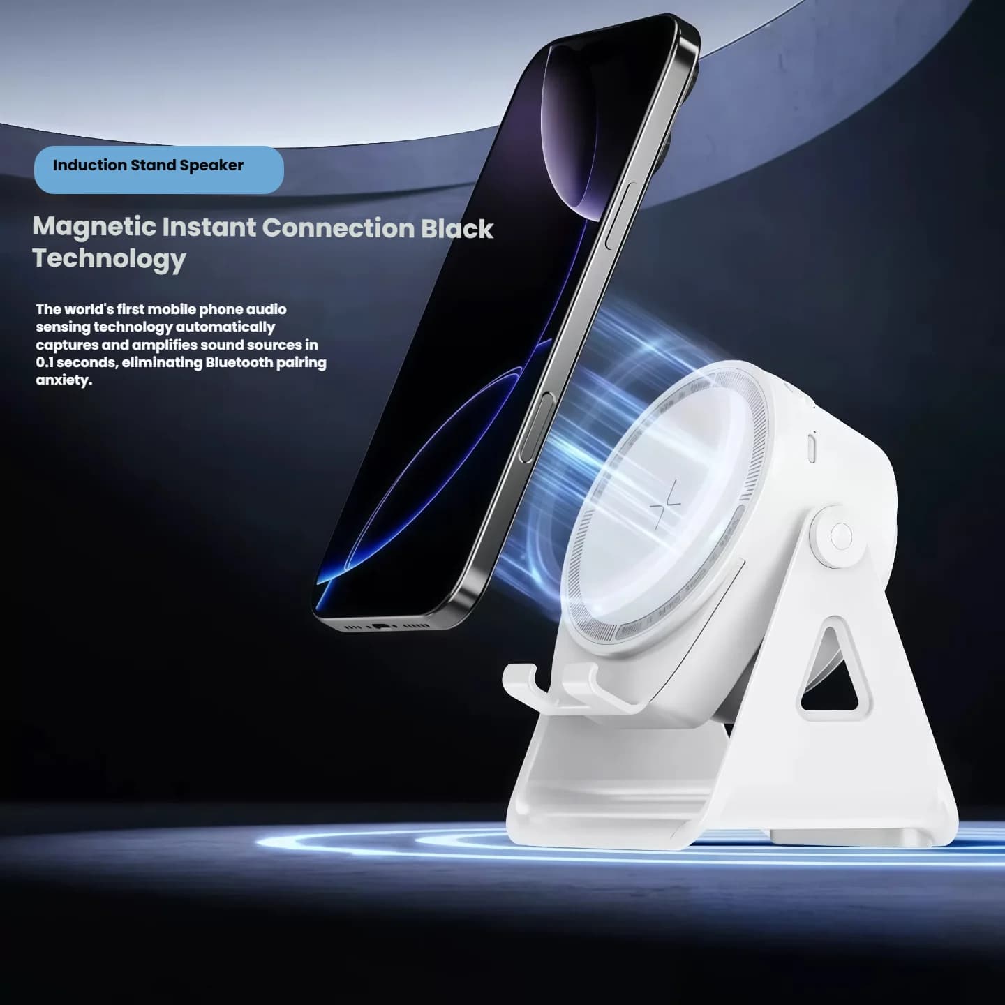 2025 Nuovo altoparlante bluetooth con supporto per telefono cellulare rotante con ricarica wireless multifunzionale a induzione