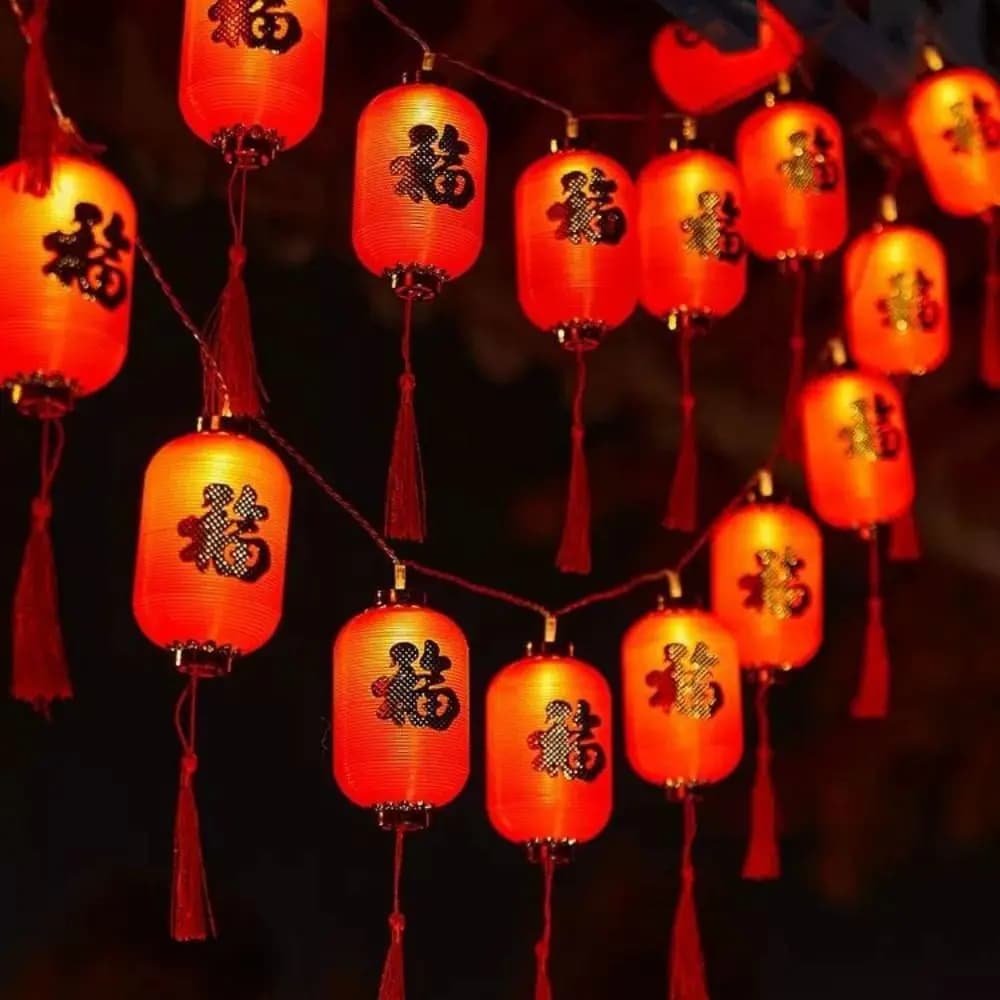 Stringa di lanterne cinesi Decorative Festival di primavera in stile tradizionale cinese stringa di luci a LED 1.5/3M carattere Fu