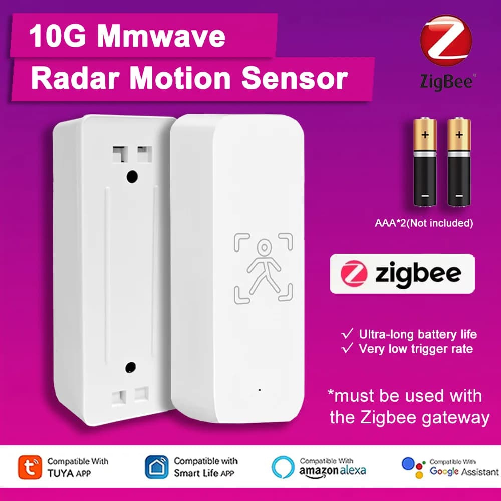 Sensore di Movimento PIR Radar a Onde Millimetriche Tuya Zigbee 10GHz, Controllato da App Smart Life, Compatibile con Alexa per Domotica