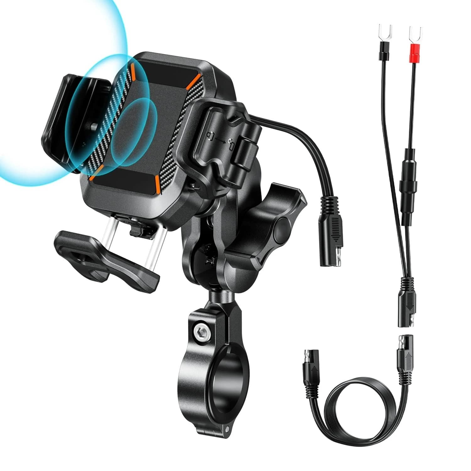 Supporto per telefono per moto Caricabatterie wireless da 15 W e ricarica rapida USB C da 36 W per telefoni da 5,2 "-7,2" fino a 15 mm di spessore