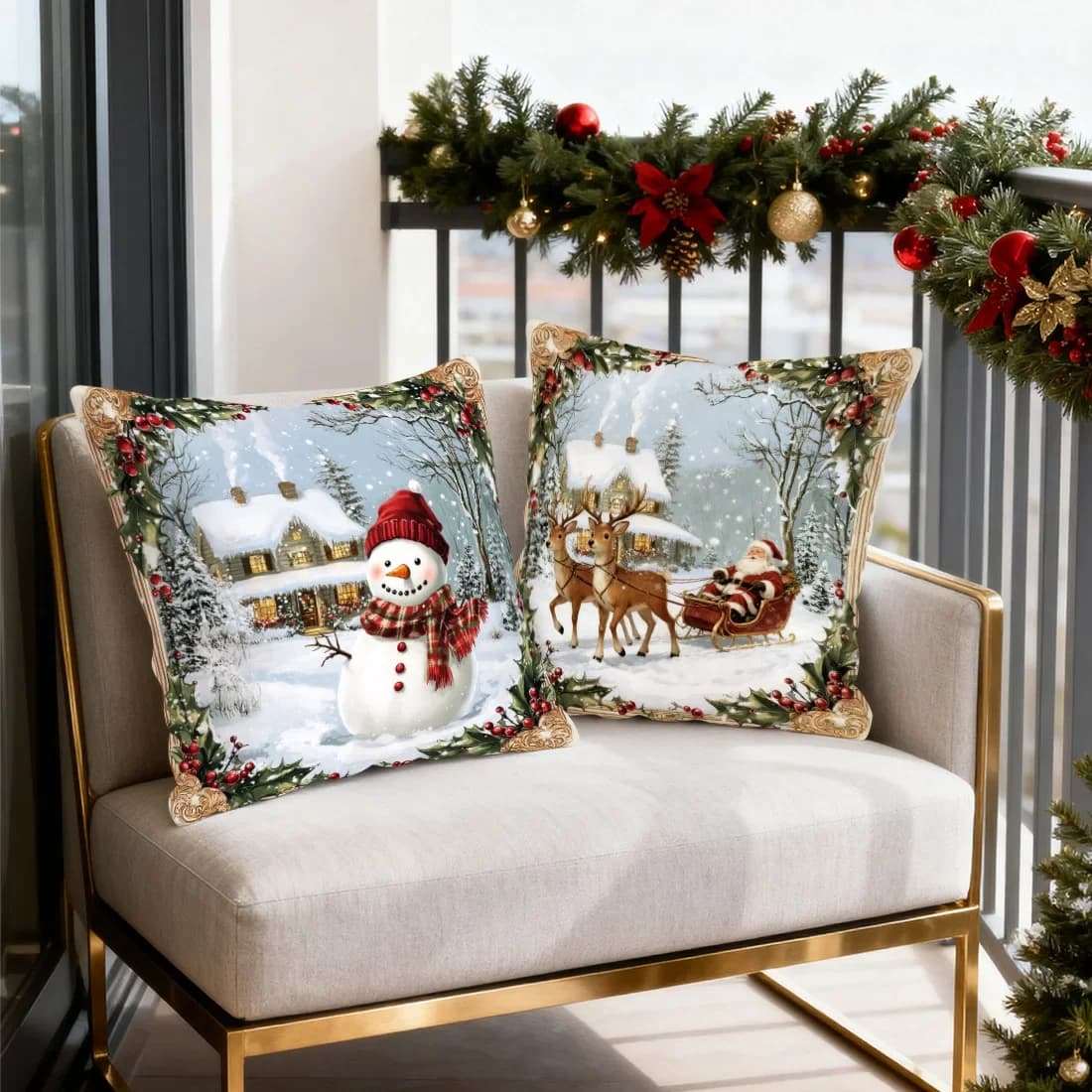 Pupazzo di neve di Natale vecchio Cuscini Federa Fodera per cuscino in poliestere Federa per cuscino Decorazione per divano per auto per la casa