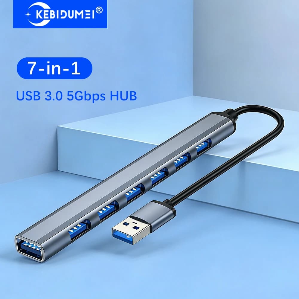 KEBIDUMEI Docking Station USB 7-in-1, HUB USB 3.0 con trasmissione a 5 Gbps, Adattatore OTG TYPE-C, Splitter USB 3.0 per PC, Laptop, Macbook