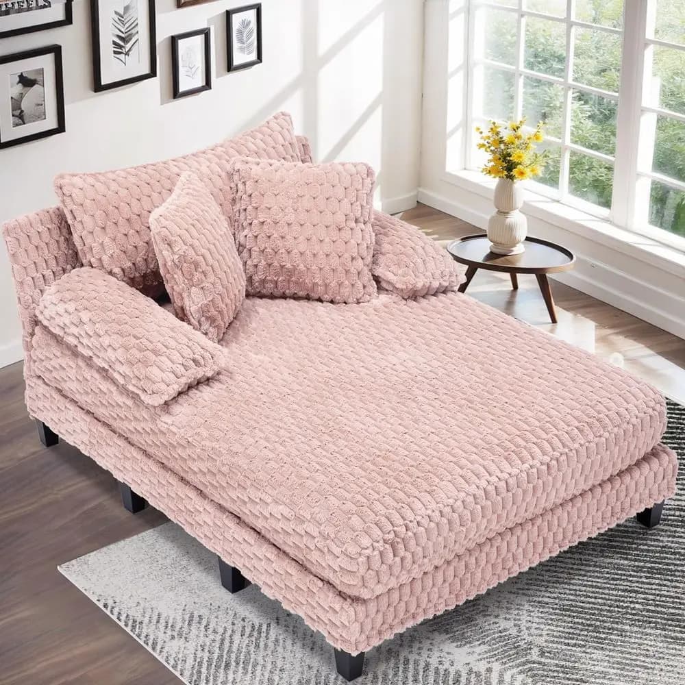 Chaise Longue in Pelliccia per Interni con Schienale Regolabile, Divano Letto Singolo da 59 Pollici con 3 Cuscini Lombari, Rivestimento Imbottito