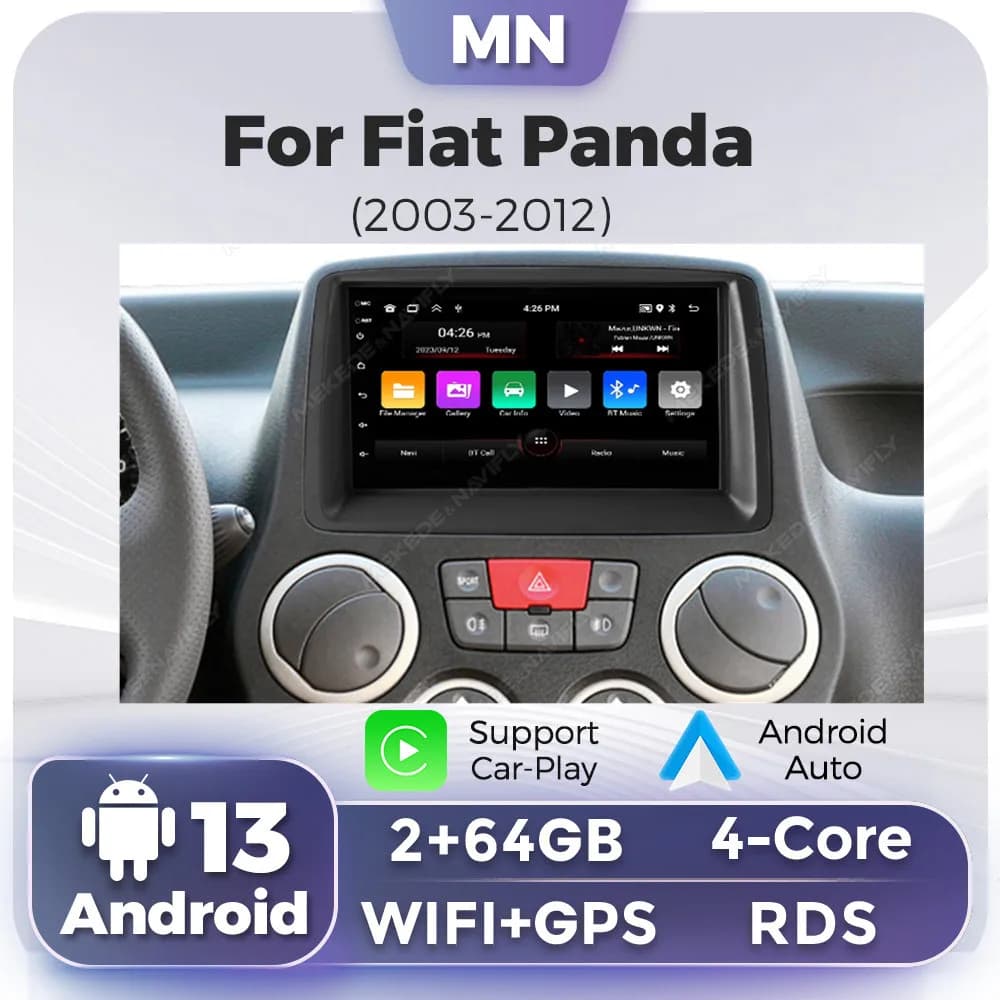 Wireless Carplay 7 "Schermo Per Fiat Panda 2003 2004 2005 2006 2007 2008 - 2012 Autoradio Stereo GPS Multimediale Android 13 Audio sistemi intelligenti per auto autoradio carplay android auto autoradio android